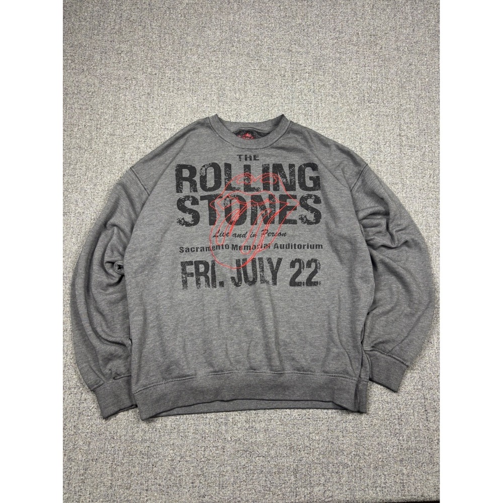 Rolling Stones Sacramento Tour Graphic Sweatshirt Grey Red Embroidery Large